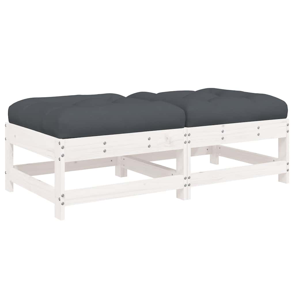 vidaXL Gartenhocker mit Kissen 2 Stk. Weiß Massivholz Kiefer