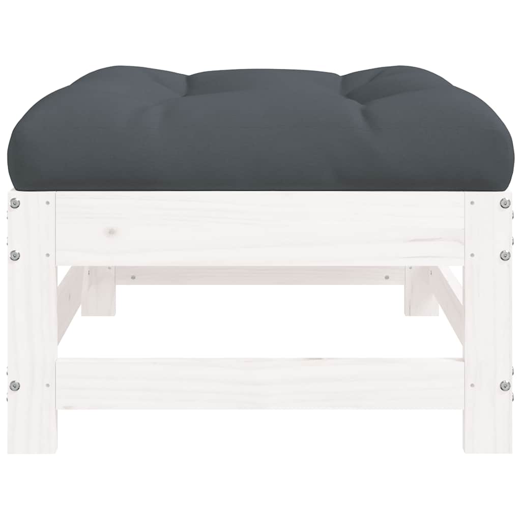 vidaXL Gartenhocker mit Kissen 2 Stk. Weiß Massivholz Kiefer
