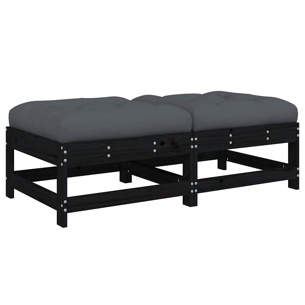 vidaXL Gartenhocker mit Kissen 2 Stk. Schwarz Massivholz Kiefer