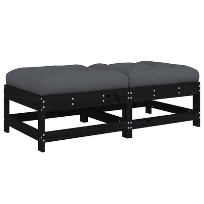 vidaXL Gartenhocker mit Kissen 2 Stk. Schwarz Massivholz Kiefer