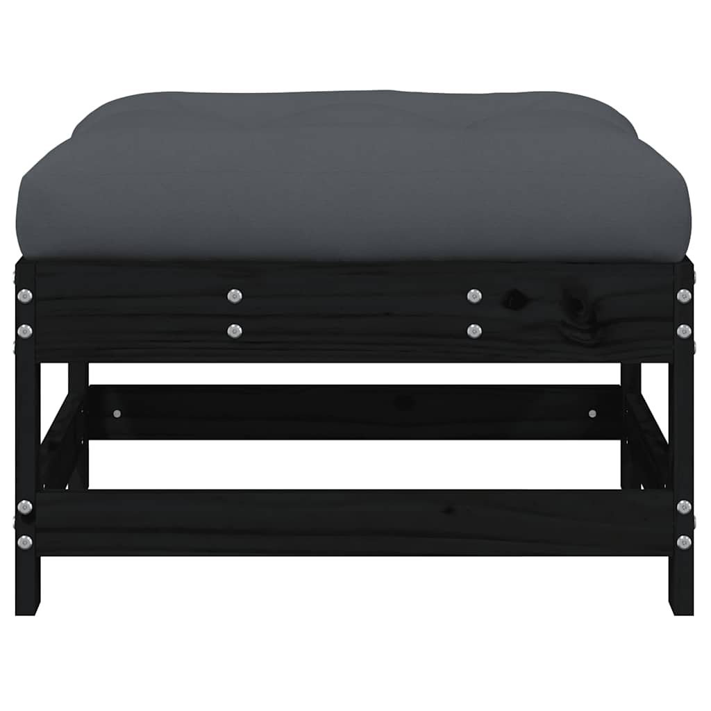 vidaXL Gartenhocker mit Kissen 2 Stk. Schwarz Massivholz Kiefer