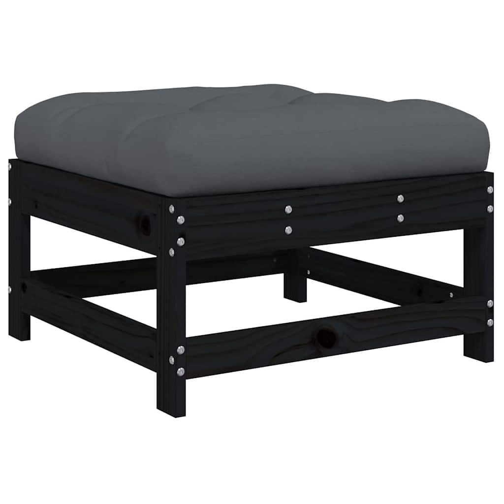 vidaXL Gartenhocker mit Kissen 2 Stk. Schwarz Massivholz Kiefer