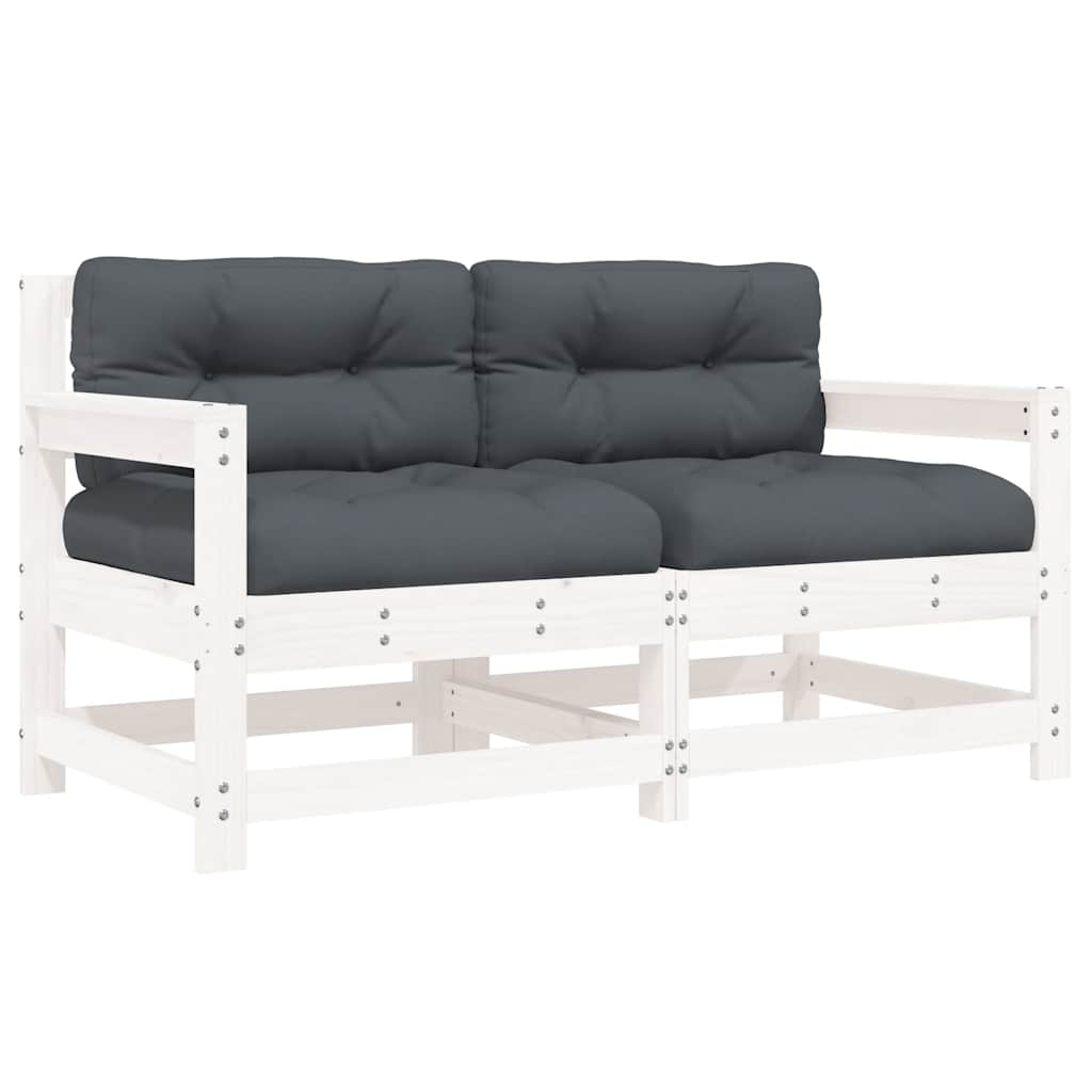 vidaXL Chaises de jardin avec coussins 2 pcs Blanc Bois de pin massif