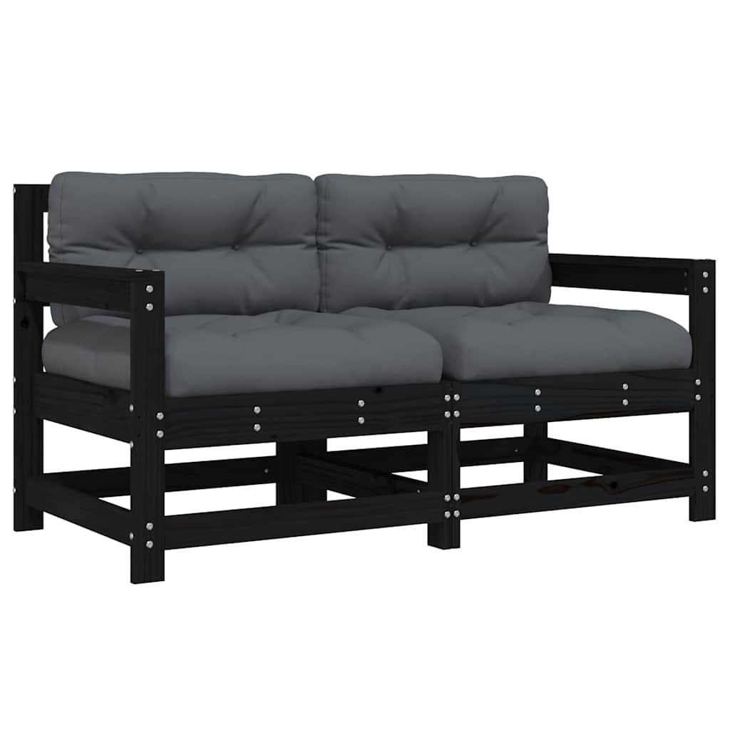 vidaXL Gartenstühle mit Kissen 2 Stk. Schwarz Massivholz Kiefer