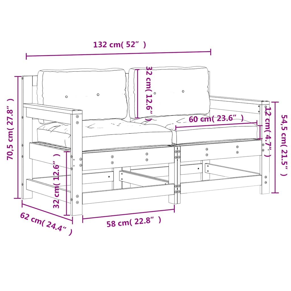 vidaXL Gartenstühle mit Kissen 2 Stk. Kiefernholz Imprägniert