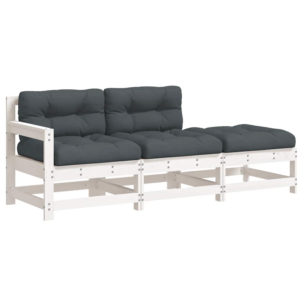 vidaXL Ensemble de salon de jardin 3 pcs avec coussins Blanc Bois massif