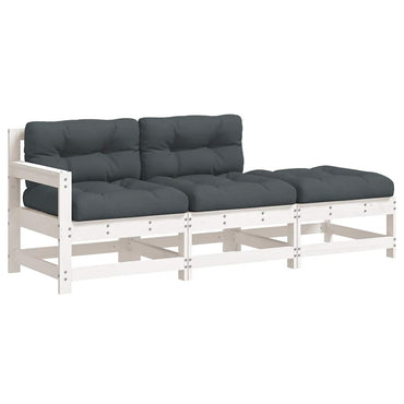 vidaXL Ensemble de salon de jardin 3 pcs avec coussins Blanc Bois massif