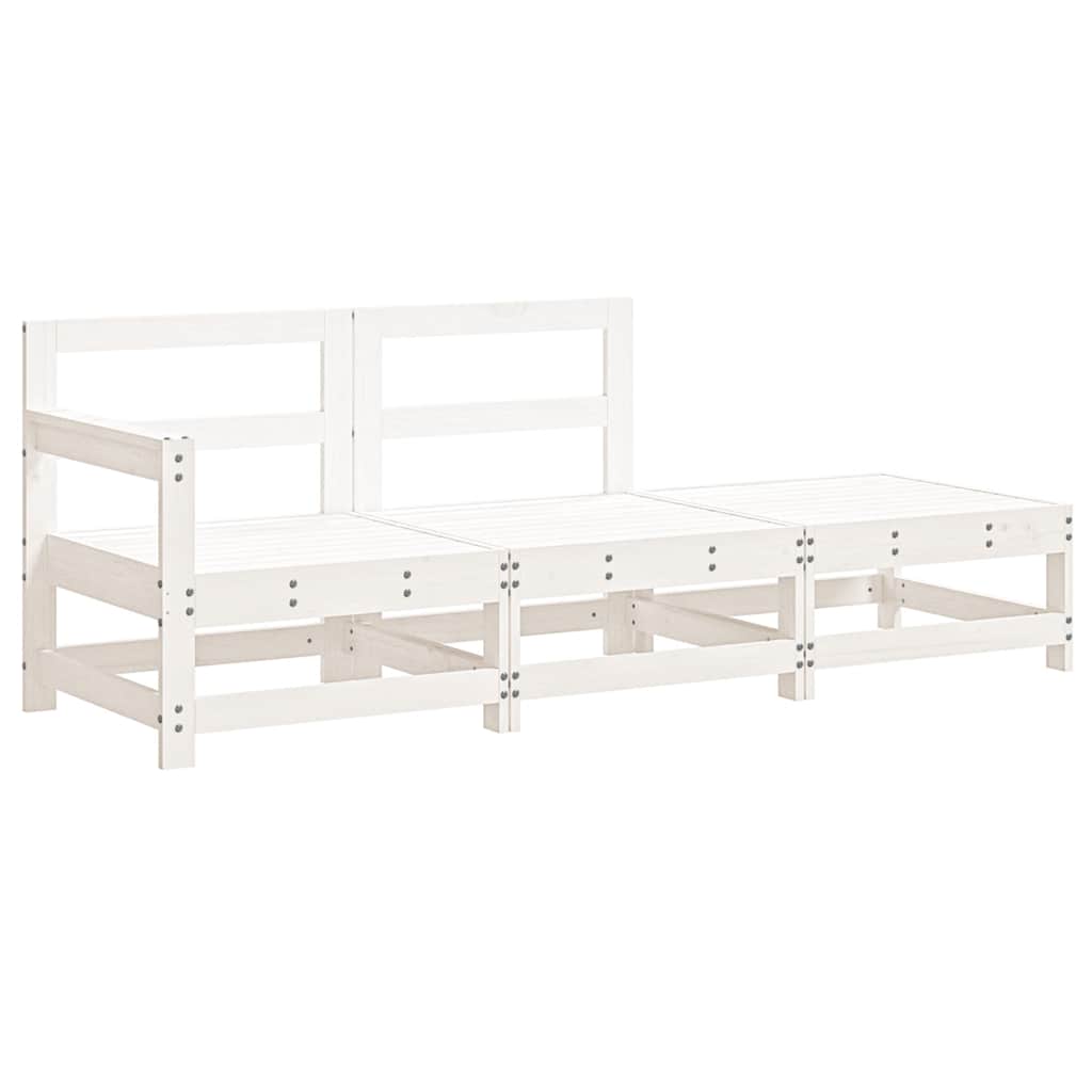 vidaXL Ensemble de salon de jardin 3 pcs avec coussins Blanc Bois massif