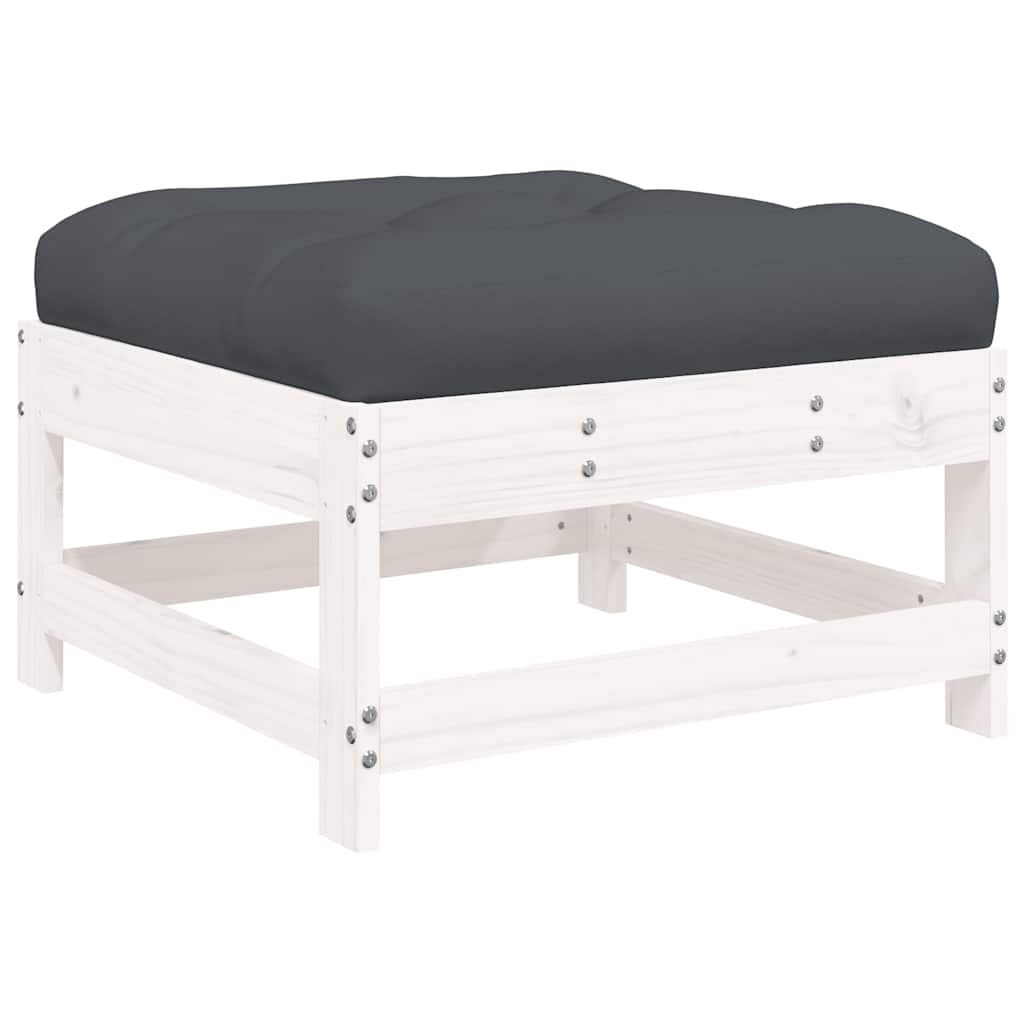 vidaXL Ensemble de salon de jardin 3 pcs avec coussins Blanc Bois massif