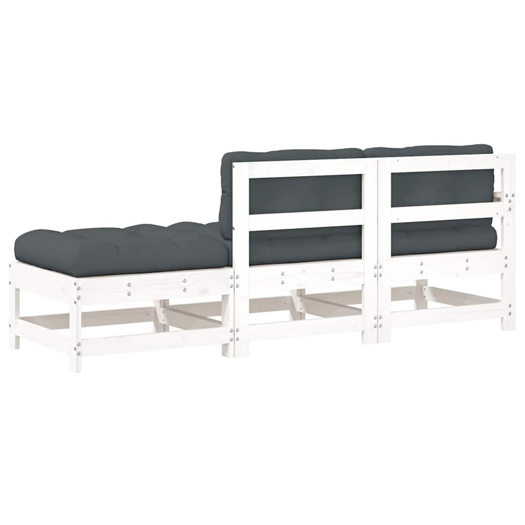 vidaXL Ensemble de salon de jardin 3 pcs avec coussins Blanc Bois massif