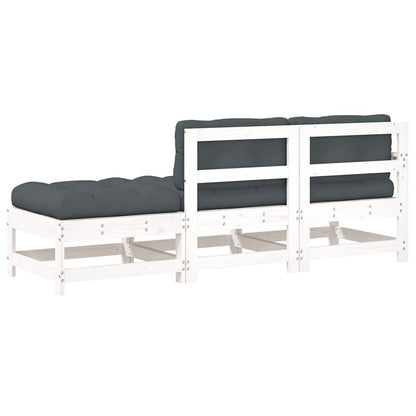 vidaXL Ensemble de salon de jardin 3 pcs avec coussins Blanc Bois massif