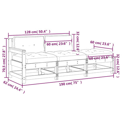 vidaXL Ensemble de salon de jardin 3 pcs avec coussins Blanc Bois massif