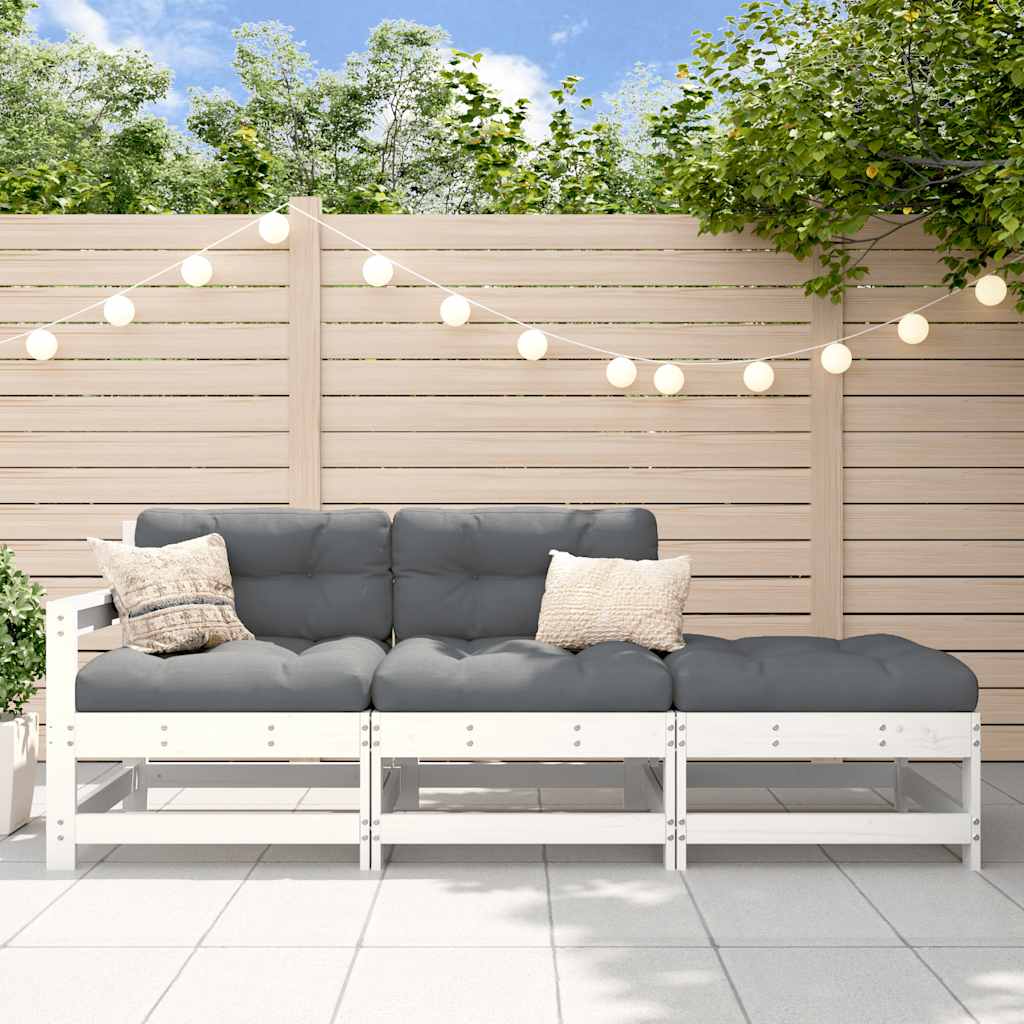 vidaXL Ensemble de salon de jardin 3 pcs avec coussins Blanc Bois massif