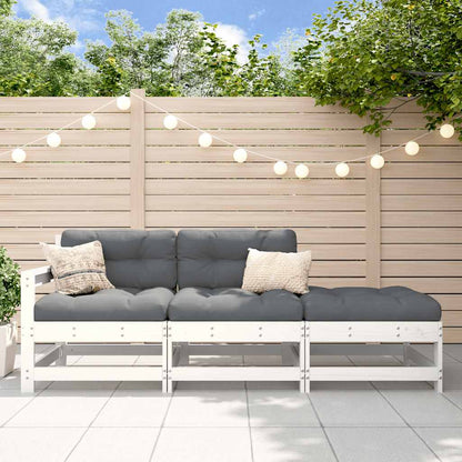 vidaXL Ensemble de salon de jardin 3 pcs avec coussins Blanc Bois massif