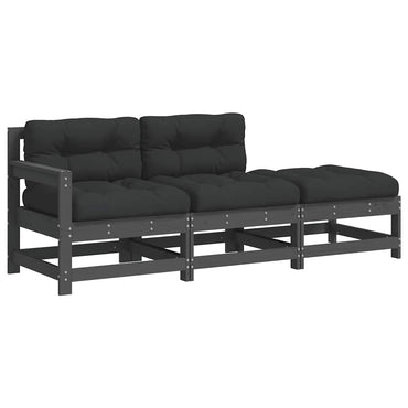 vidaXL Salon de jardin 3 pièces avec coussins Bois massif Gris
