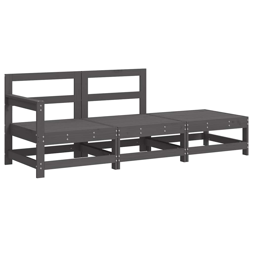 vidaXL 3-tlg. Garten-Lounge-Set mit Kissen Grau Massivholz