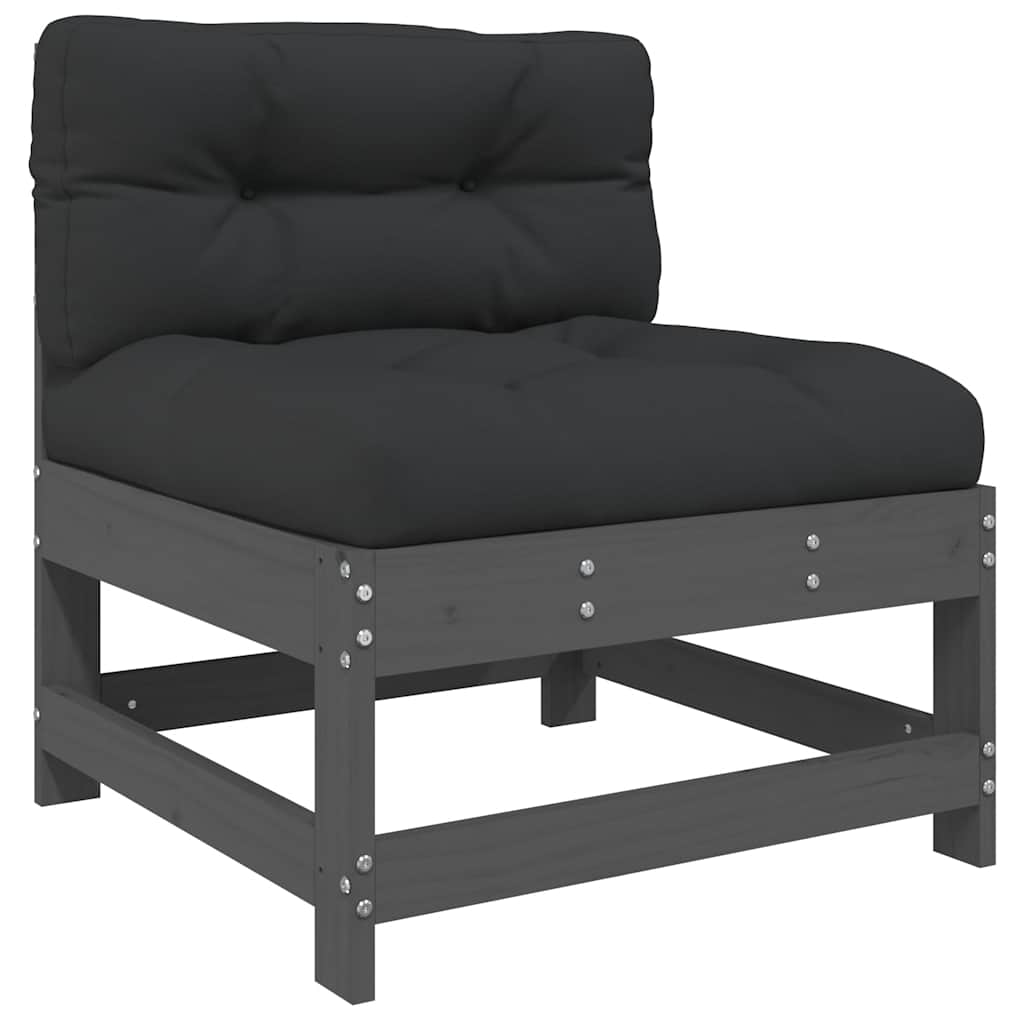 vidaXL 3-tlg. Garten-Lounge-Set mit Kissen Grau Massivholz