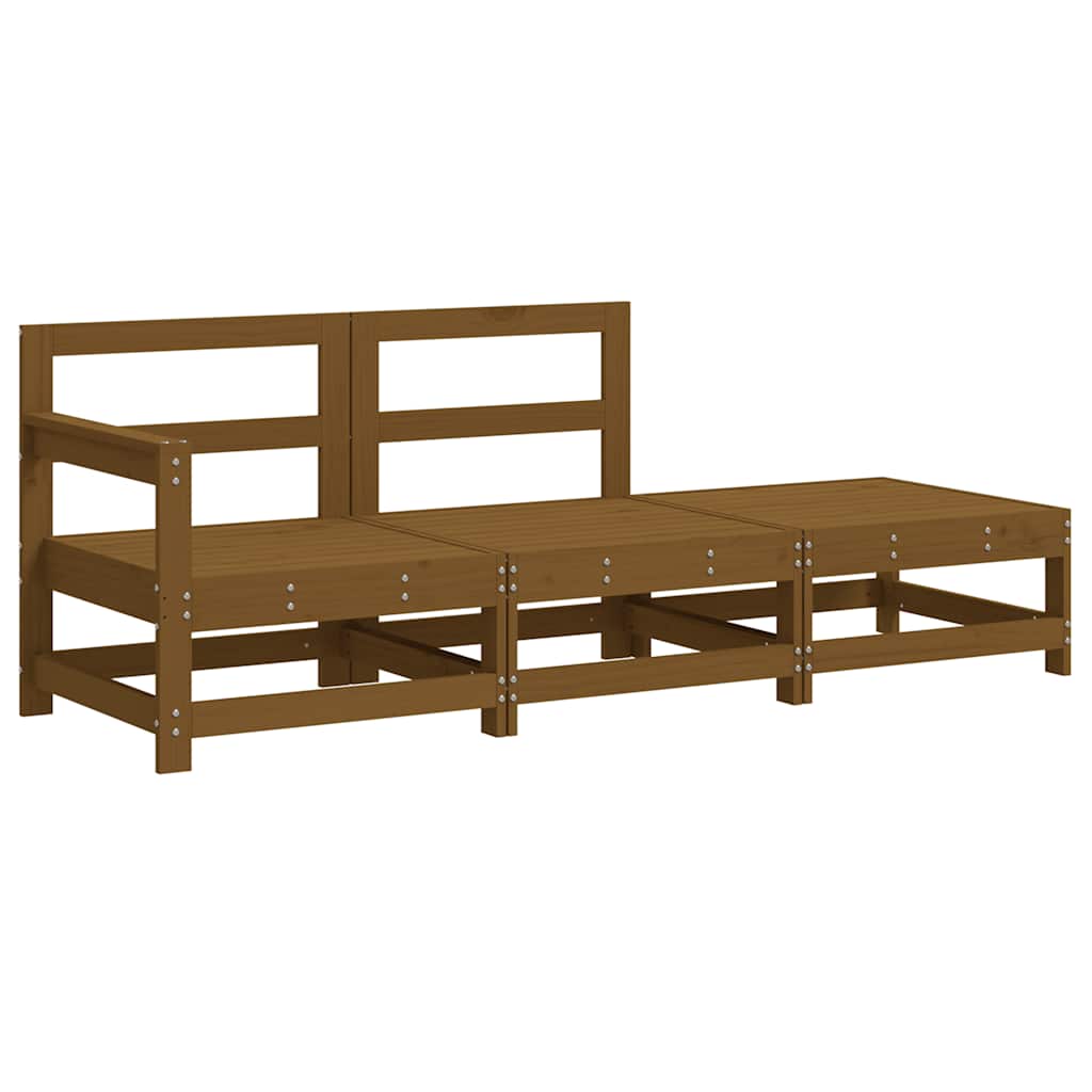 vidaXL Salon de jardin 3 pcs avec coussins Marron miel Bois massif