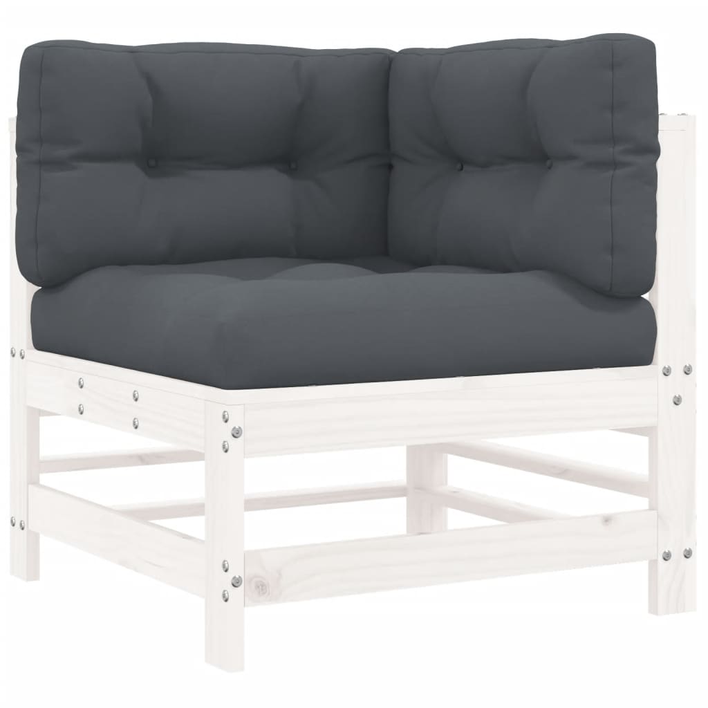 vidaXL Ecksofa mit Kissen Weiß Massivholz Kiefer