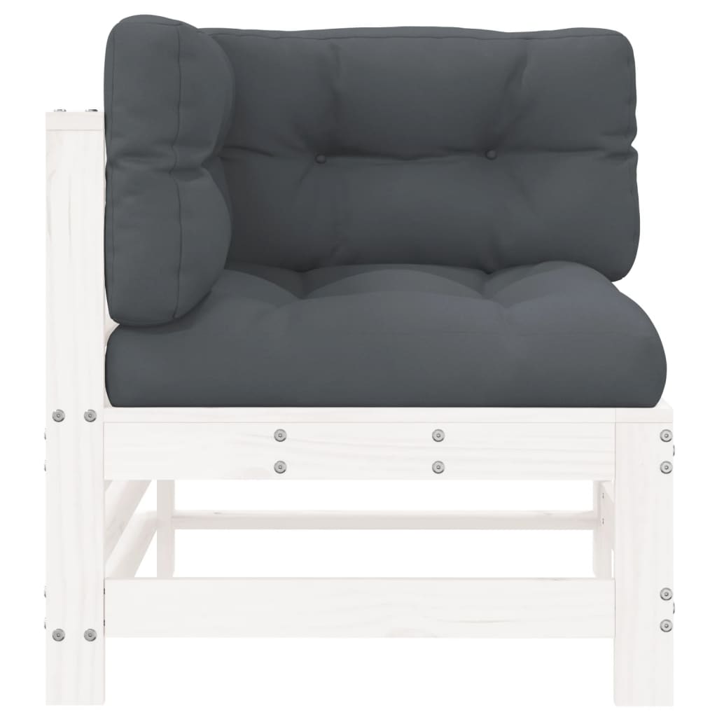 vidaXL Ecksofa mit Kissen Weiß Massivholz Kiefer