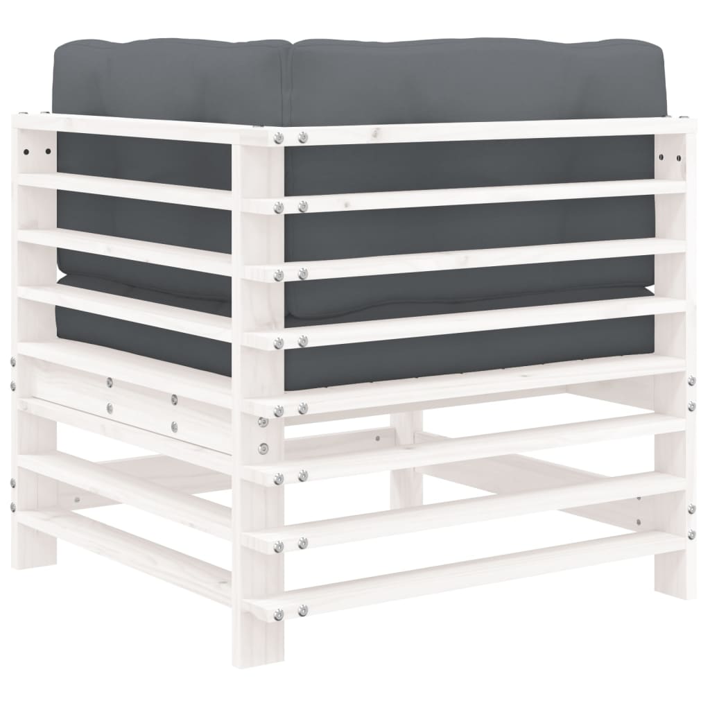 vidaXL Ecksofa mit Kissen Weiß Massivholz Kiefer