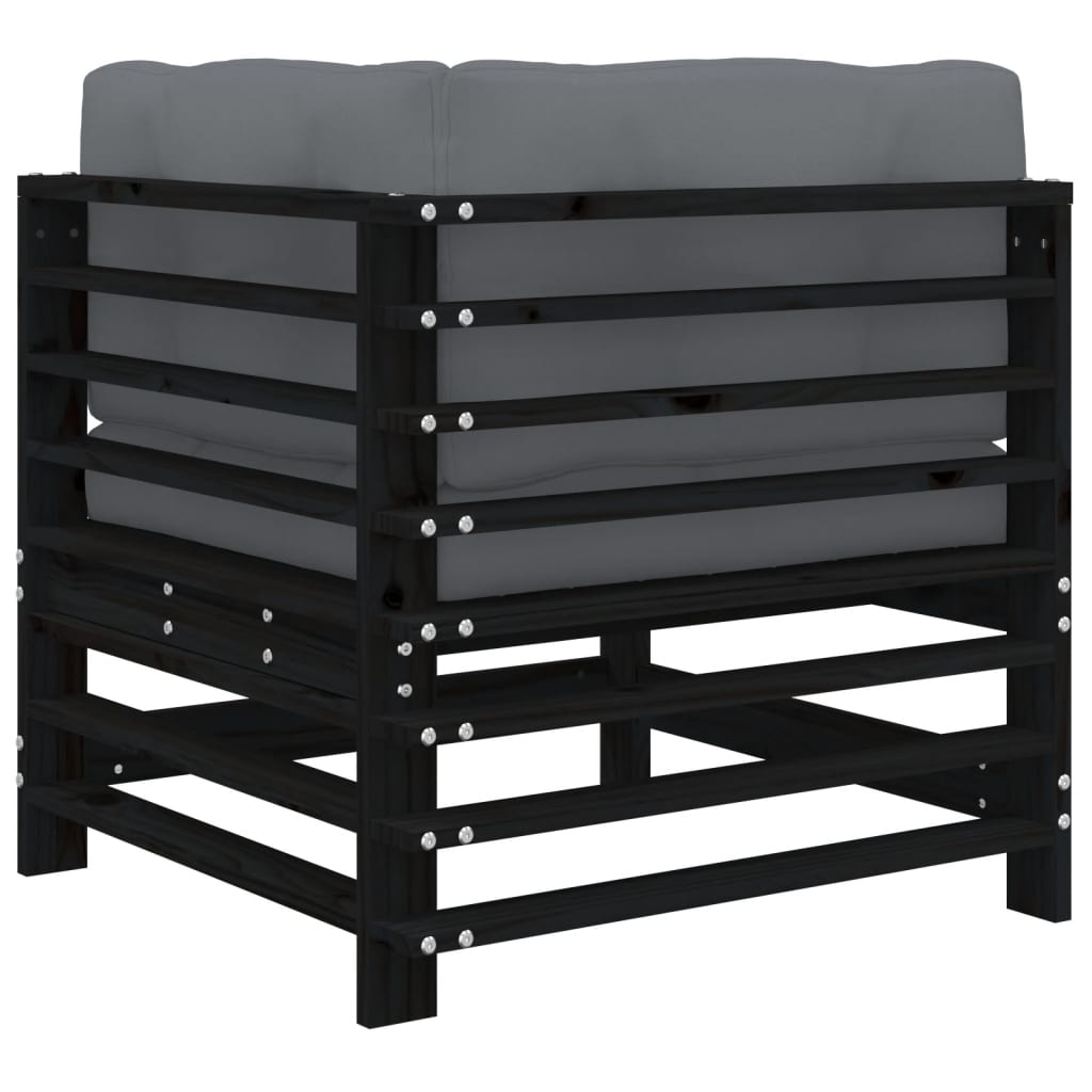 vidaXL Ecksofa mit Kissen Schwarz Massivholz Kiefer