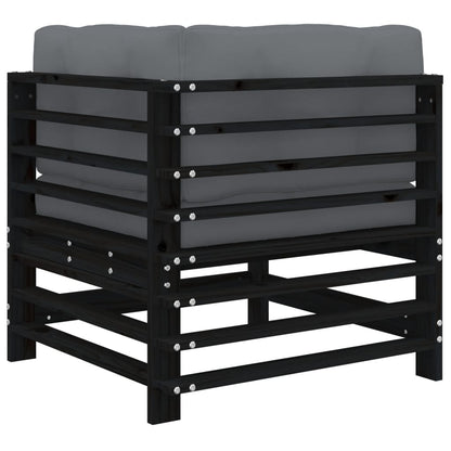 vidaXL Ecksofa mit Kissen Schwarz Massivholz Kiefer