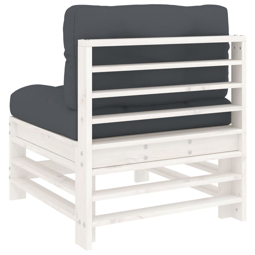 vidaXL Canapé central avec coussins Blanc Bois de pin massif