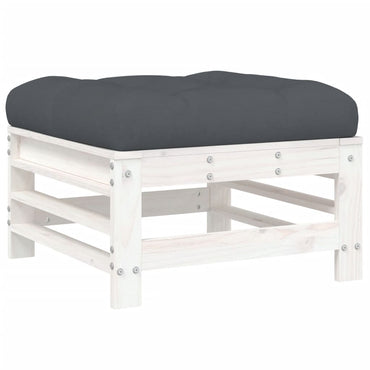 vidaXL Tabouret de jardin avec coussin blanc Bois de pin massif