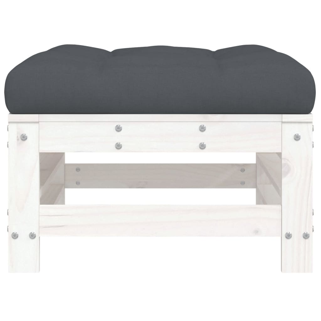 vidaXL Tabouret de jardin avec coussin blanc Bois de pin massif