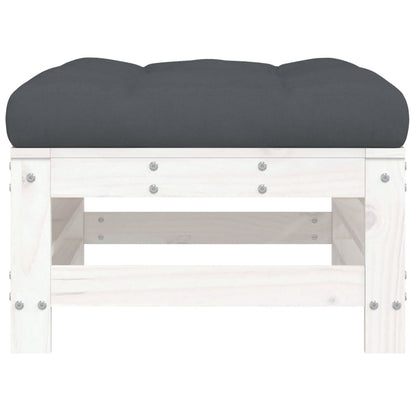 vidaXL Tabouret de jardin avec coussin blanc Bois de pin massif