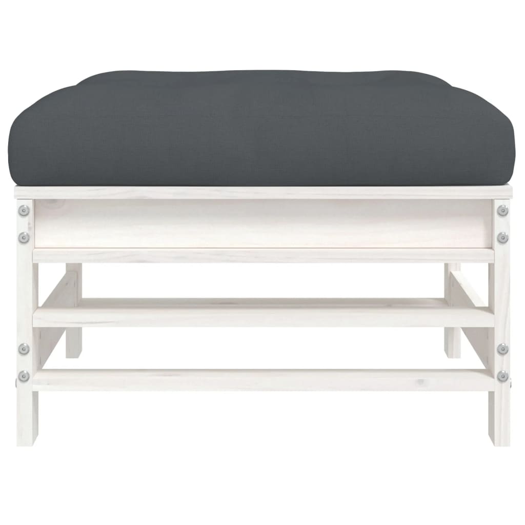 vidaXL Tabouret de jardin avec coussin blanc Bois de pin massif