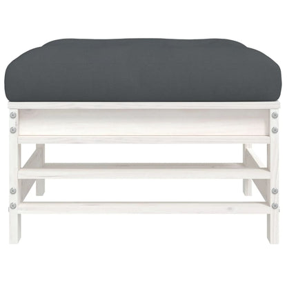 vidaXL Tabouret de jardin avec coussin blanc Bois de pin massif