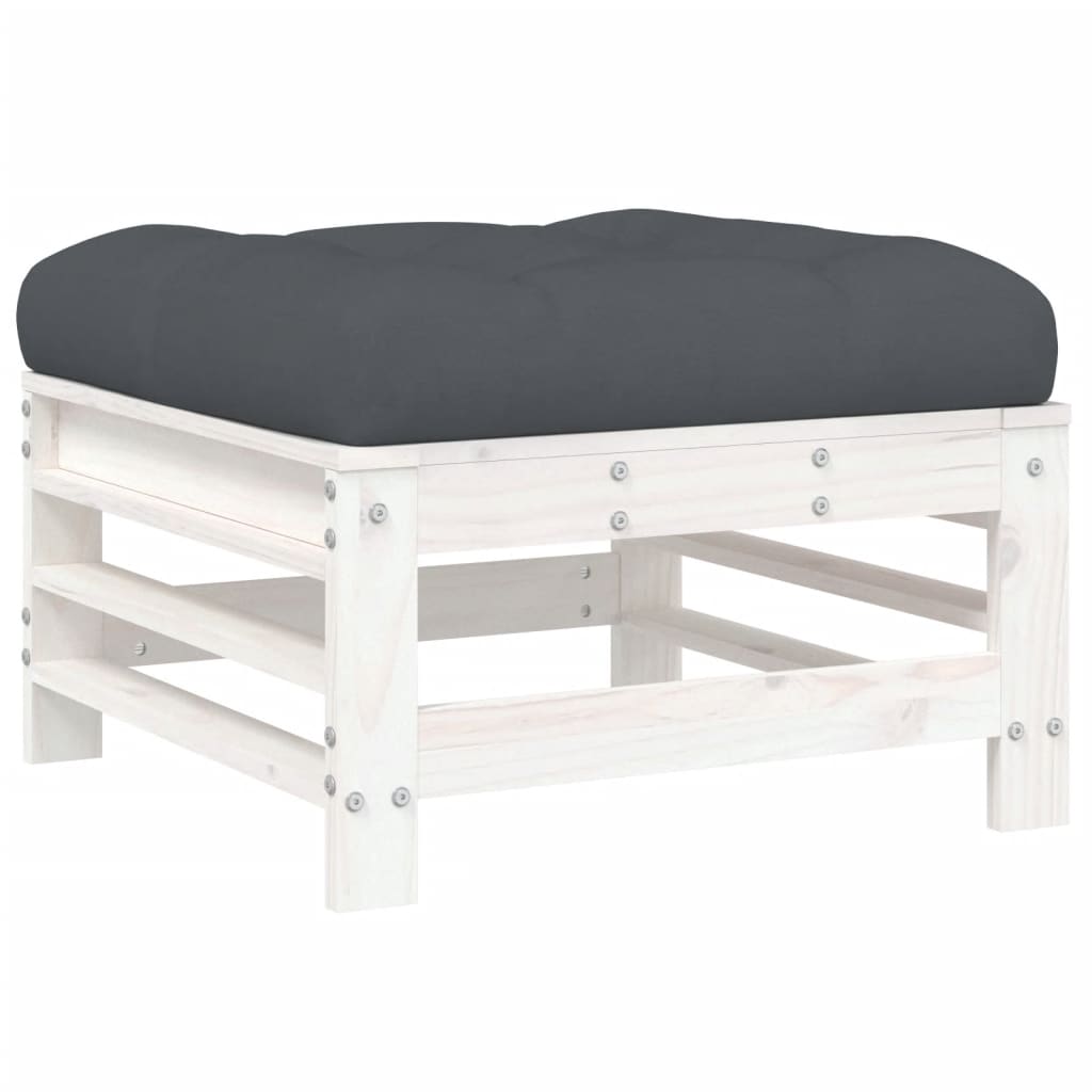 vidaXL Tabouret de jardin avec coussin blanc Bois de pin massif