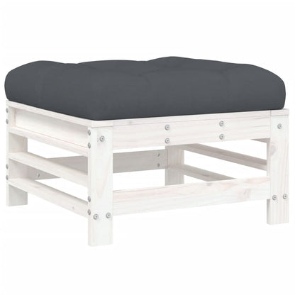 vidaXL Tabouret de jardin avec coussin blanc Bois de pin massif