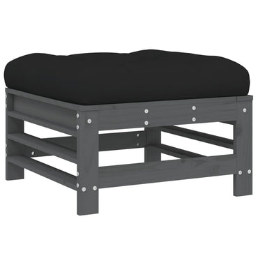 vidaXL Tabouret de jardin avec coussin gris Bois de pin massif