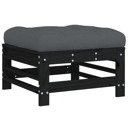 vidaXL Gartenhocker mit Kissen Schwarz Massivholz Kiefer