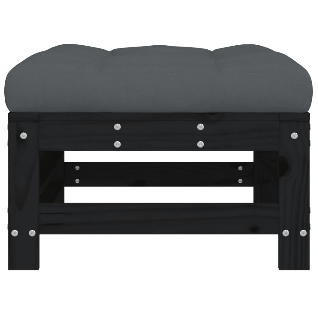 vidaXL Gartenhocker mit Kissen Schwarz Massivholz Kiefer