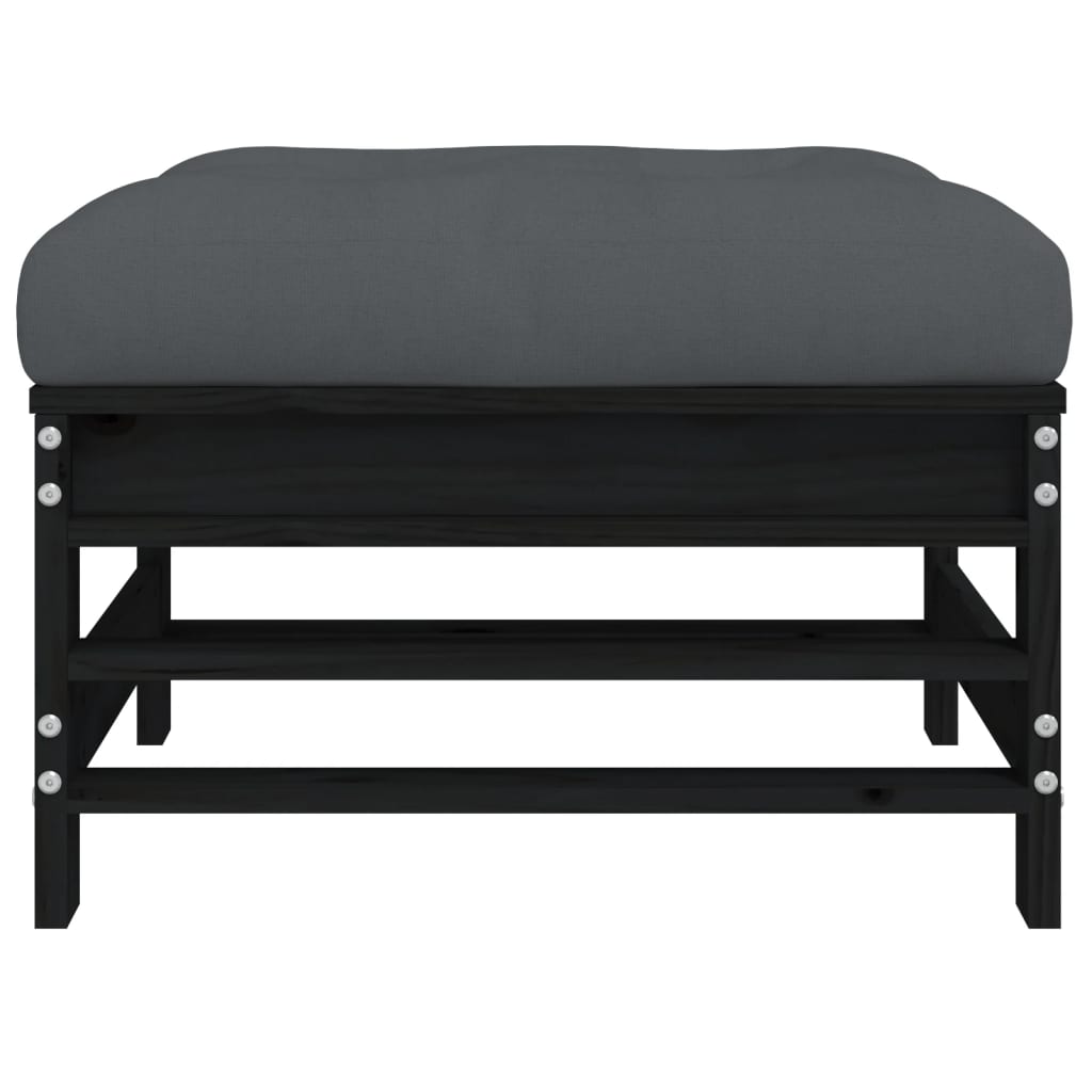 vidaXL Gartenhocker mit Kissen Schwarz Massivholz Kiefer