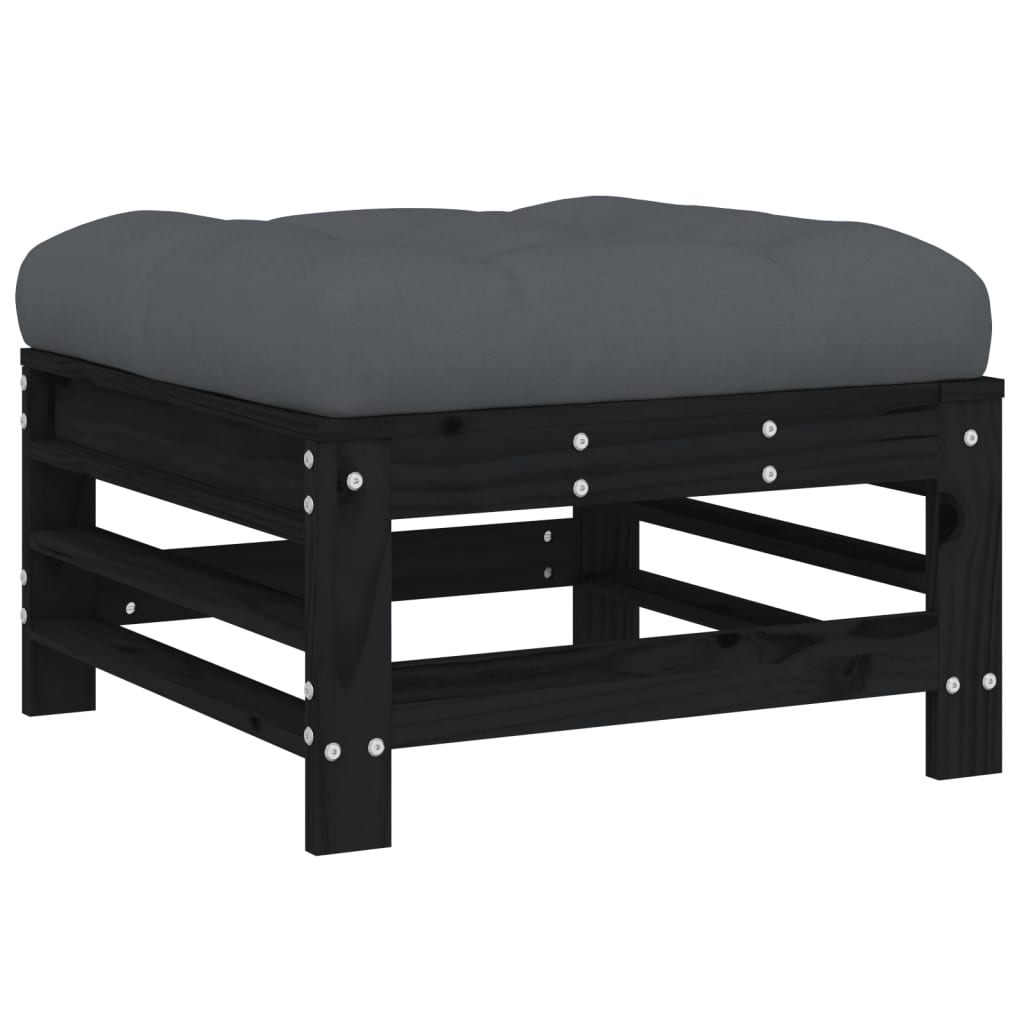 vidaXL Gartenhocker mit Kissen Schwarz Massivholz Kiefer