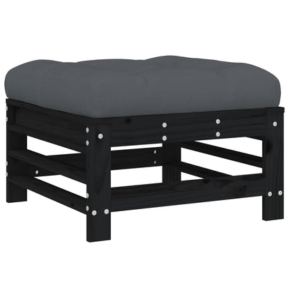 vidaXL Gartenhocker mit Kissen Schwarz Massivholz Kiefer