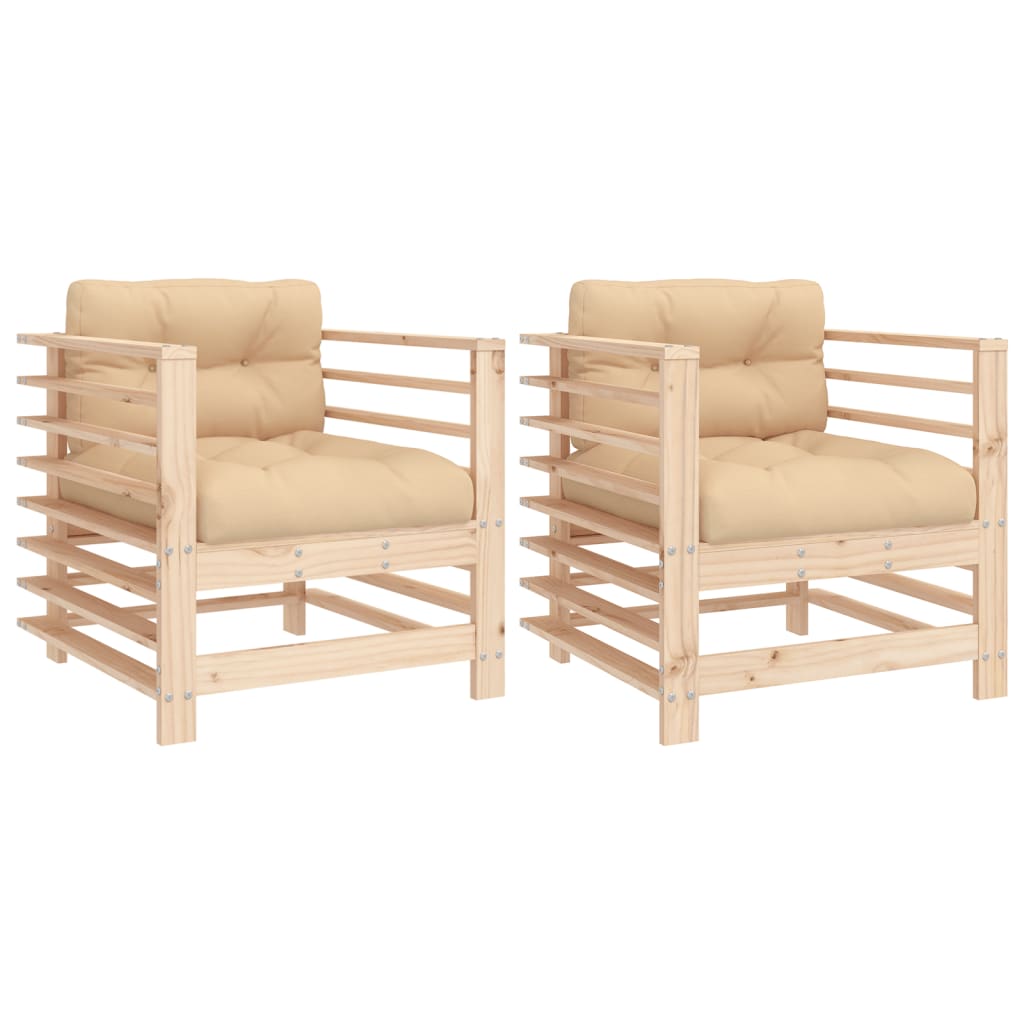 vidaXL Chaises de jardin avec coussins 2 pcs Bois de pin massif