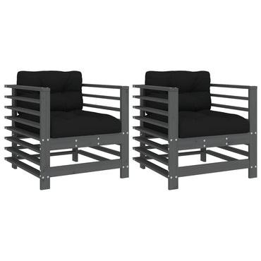 vidaXL Chaises de jardin avec coussins 2 pcs Bois de pin massif gris