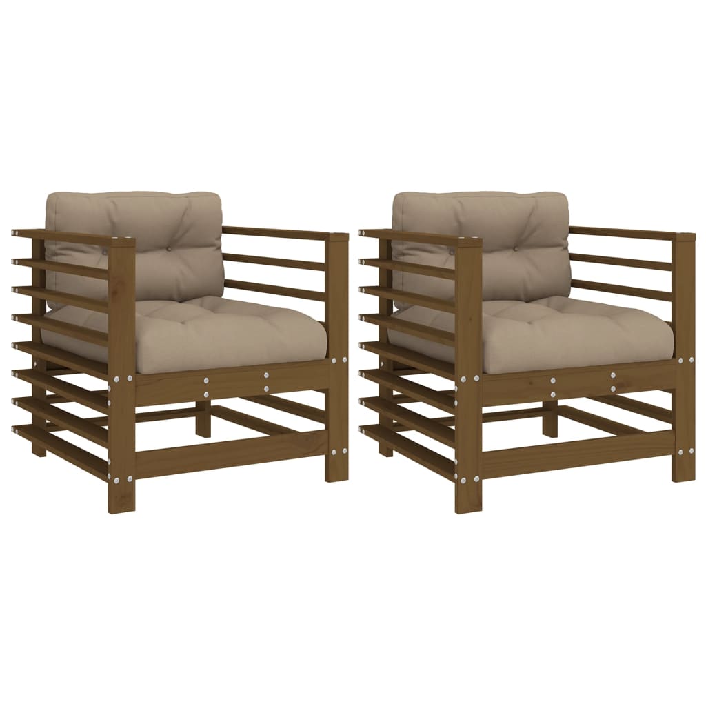 vidaXL Chaises de jardin avec coussins 2 pcs Marron miel Bois de pin massif