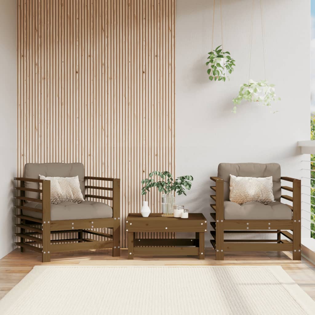 vidaXL Chaises de jardin avec coussins 2 pcs Marron miel Bois de pin massif