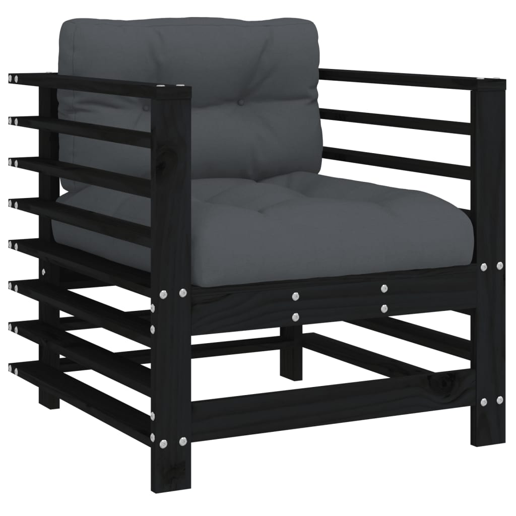 vidaXL Chaises de jardin avec coussins 2 pcs Noir Bois de pin massif