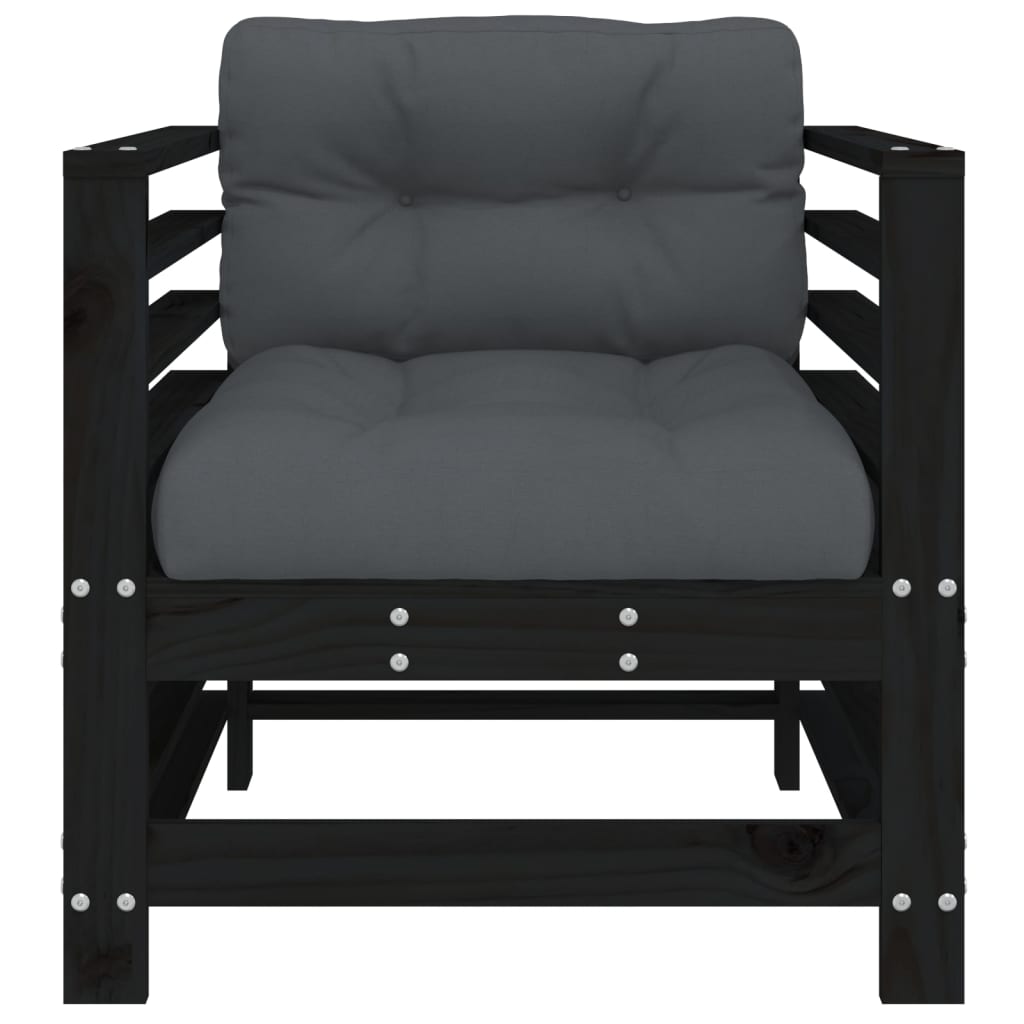 vidaXL Chaises de jardin avec coussins 2 pcs Noir Bois de pin massif