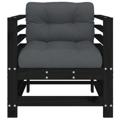 vidaXL Chaises de jardin avec coussins 2 pcs Noir Bois de pin massif