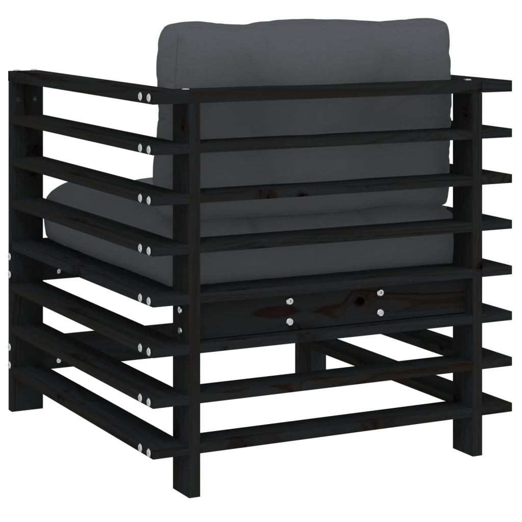 vidaXL Chaises de jardin avec coussins 2 pcs Noir Bois de pin massif