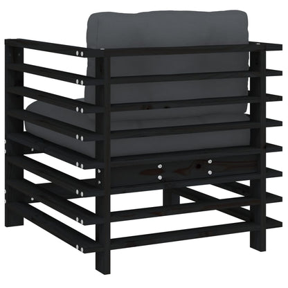 vidaXL Chaises de jardin avec coussins 2 pcs Noir Bois de pin massif